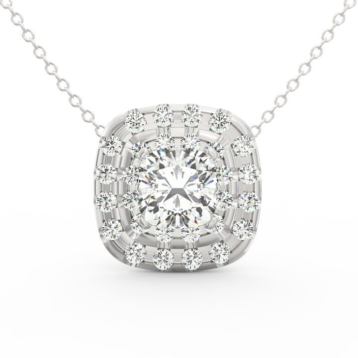 Enchanting Brilliance: Halo Cushion Cut Diamond Solitaire Pendant