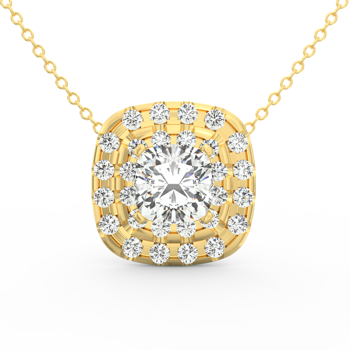 Enchanting Brilliance: Halo Cushion Cut Diamond Solitaire Pendant