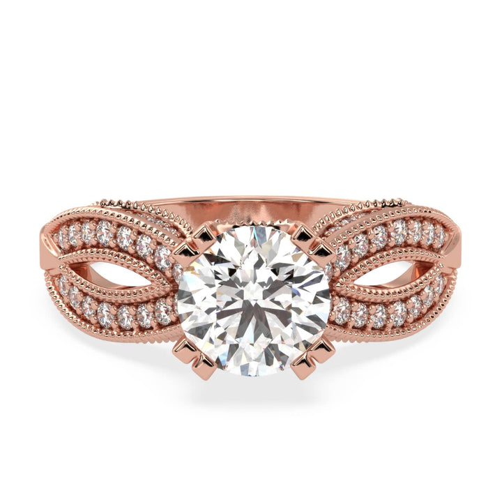 Solitaire Diamond Ring with Milgrained Marquise-Shaped Shank