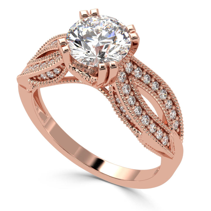 Solitaire Diamond Ring with Milgrained Marquise-Shaped Shank