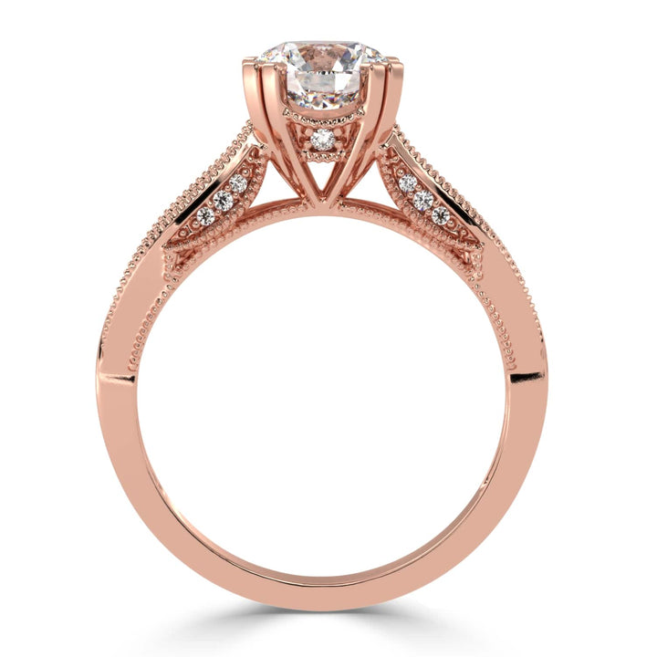 Solitaire Diamond Ring with Milgrained Marquise-Shaped Shank