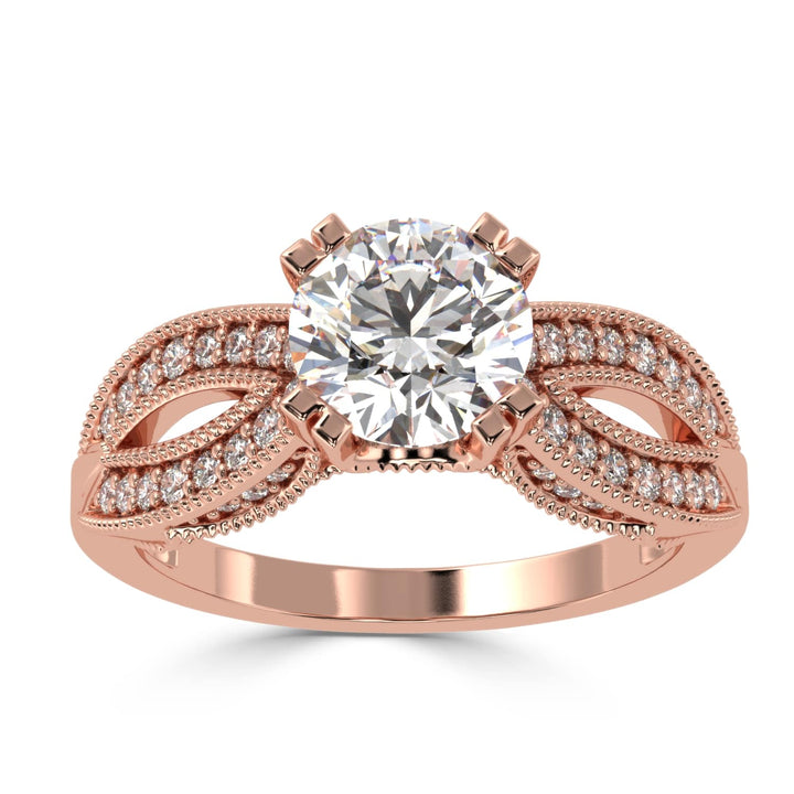Solitaire Diamond Ring with Milgrained Marquise-Shaped Shank