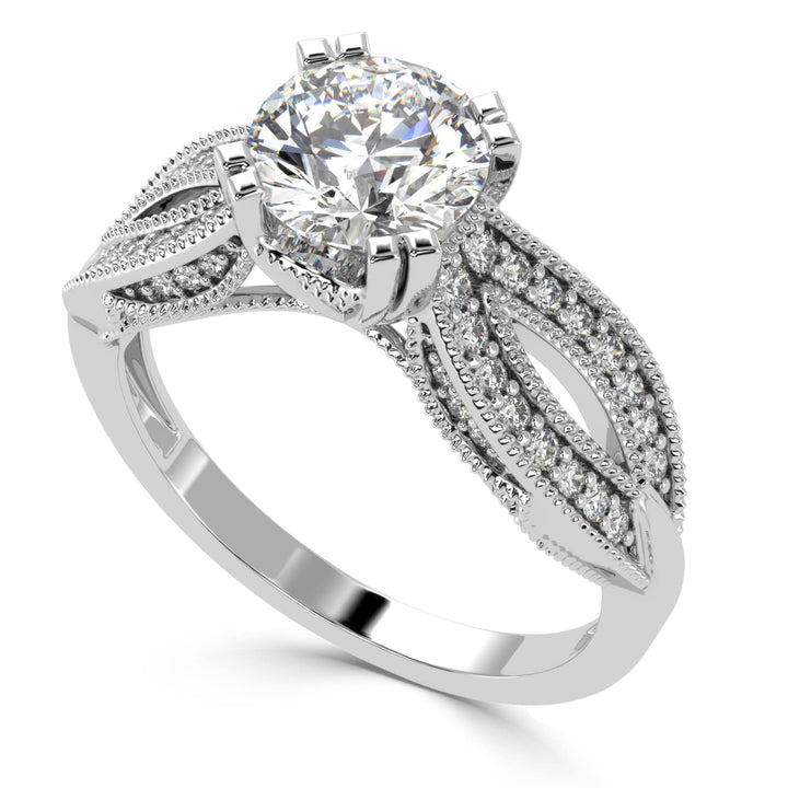 Solitaire Diamond Ring with Milgrained Marquise-Shaped Shank
