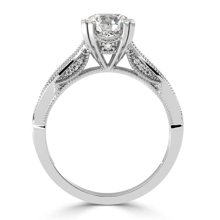 Solitaire Diamond Ring with Milgrained Marquise-Shaped Shank