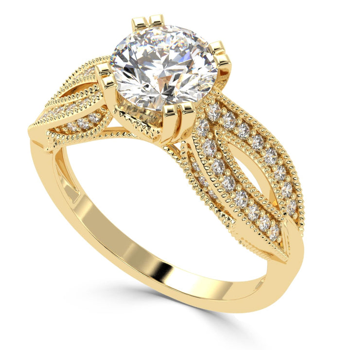 Solitaire Diamond Ring with Milgrained Marquise-Shaped Shank
