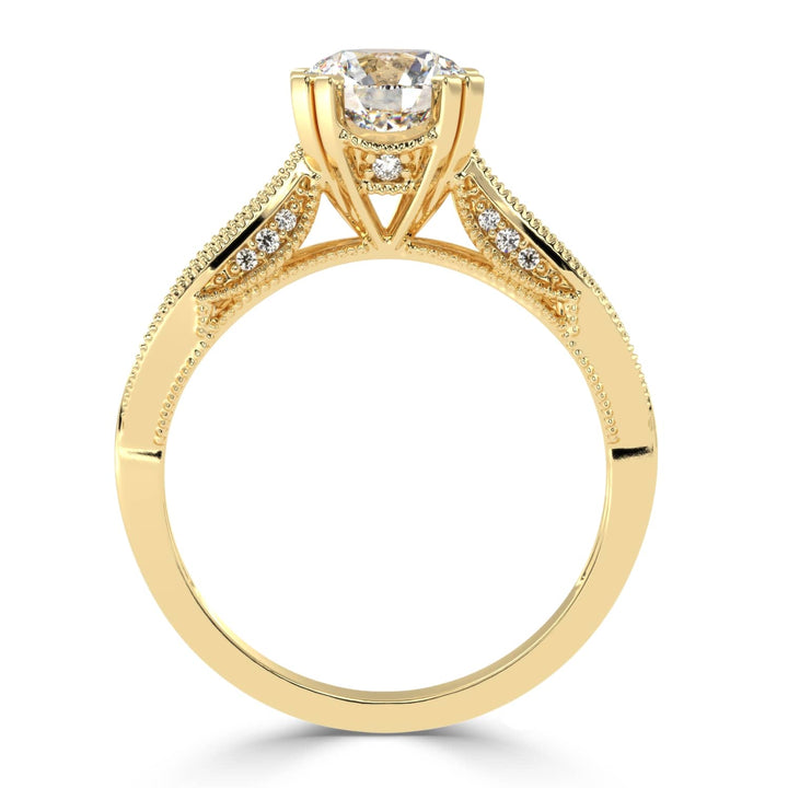Solitaire Diamond Ring with Milgrained Marquise-Shaped Shank