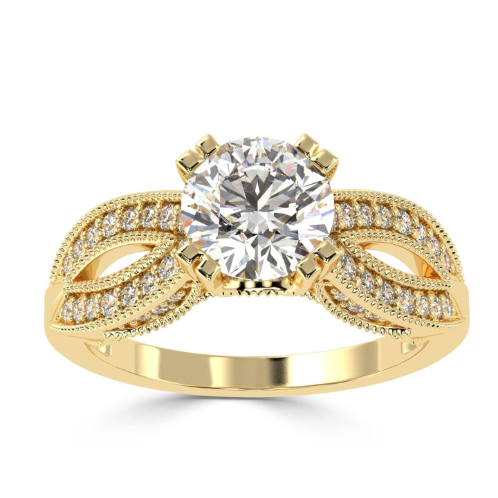 Solitaire Diamond Ring with Milgrained Marquise-Shaped Shank