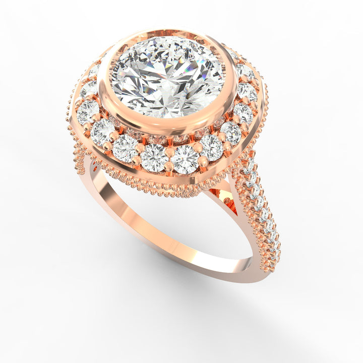 Haloed Brilliance Solitaire Diamond Ring with Diamond Halo