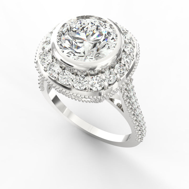 Haloed Brilliance Solitaire Diamond Ring with Diamond Halo