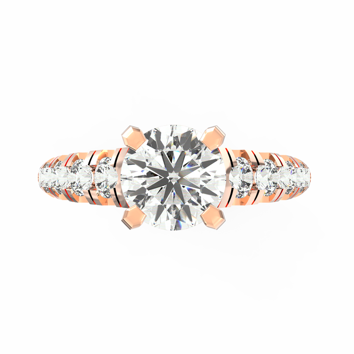 Eternal Love: Radiant Solitaire Diamond Engagement Ring with Diamond-Accented Band