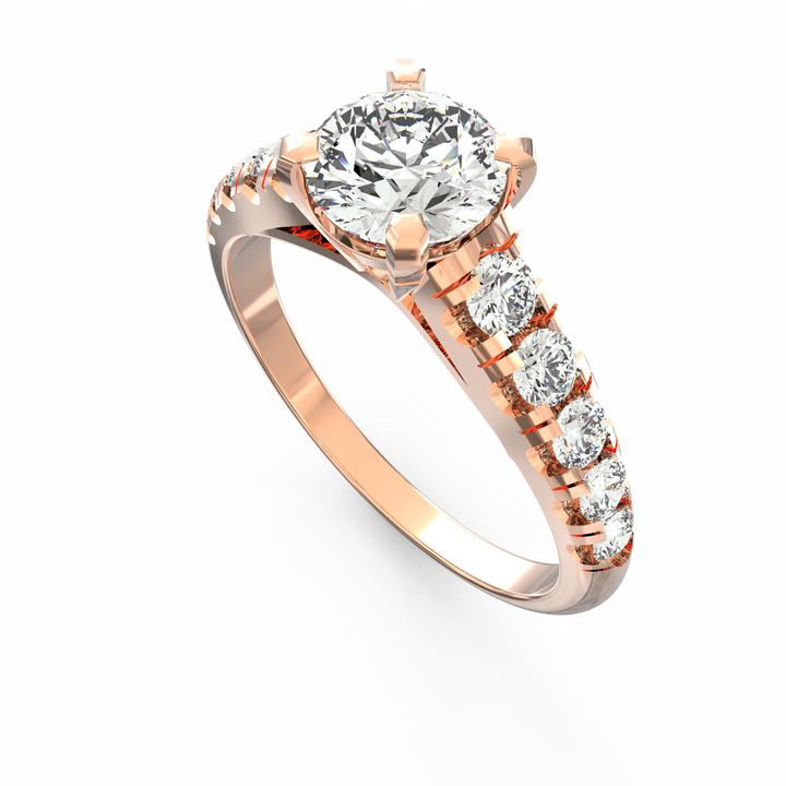 Eternal Love: Radiant Solitaire Diamond Engagement Ring with Diamond-Accented Band