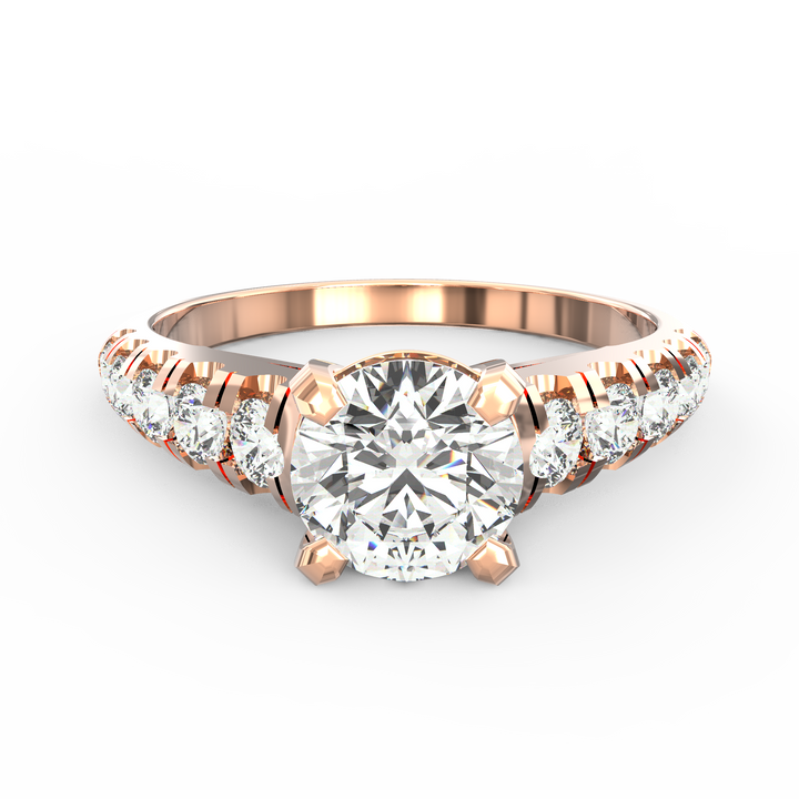 Eternal Love: Radiant Solitaire Diamond Engagement Ring with Diamond-Accented Band