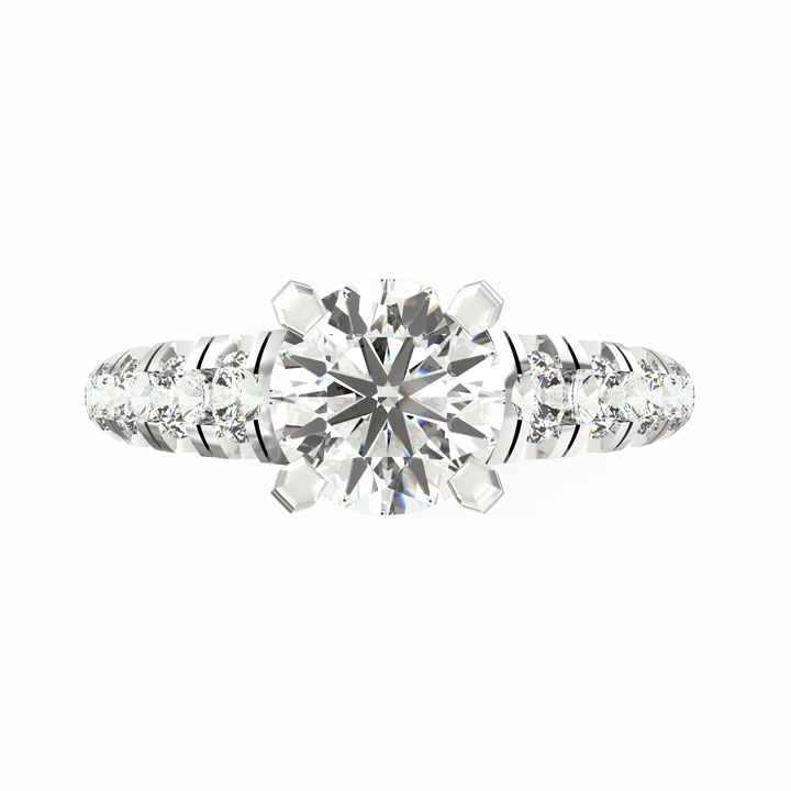 Eternal Love: Radiant Solitaire Diamond Engagement Ring with Diamond-Accented Band