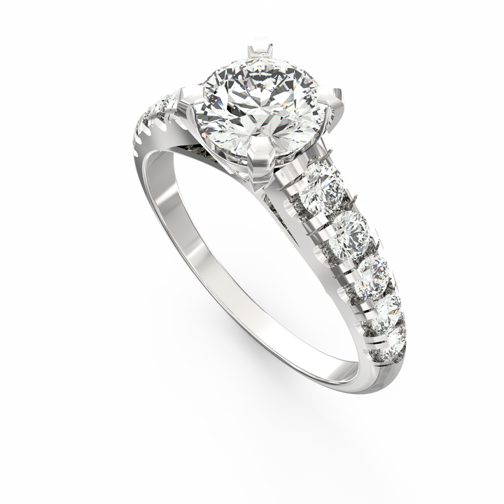 Eternal Love: Radiant Solitaire Diamond Engagement Ring with Diamond-Accented Band