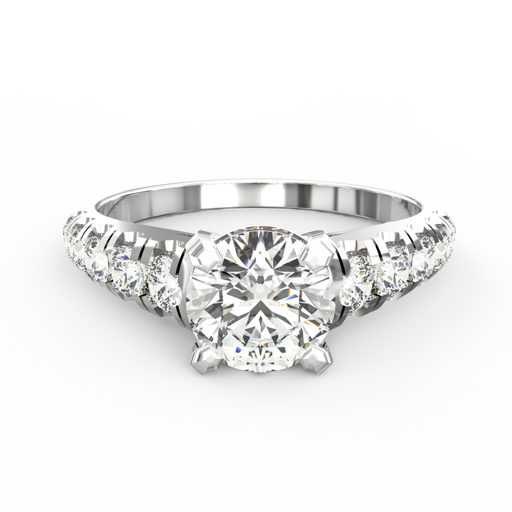 Eternal Love: Radiant Solitaire Diamond Engagement Ring with Diamond-Accented Band