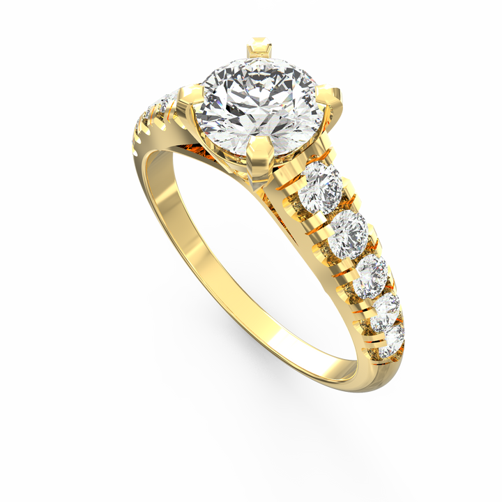 Eternal Love: Radiant Solitaire Diamond Engagement Ring with Diamond-Accented Band