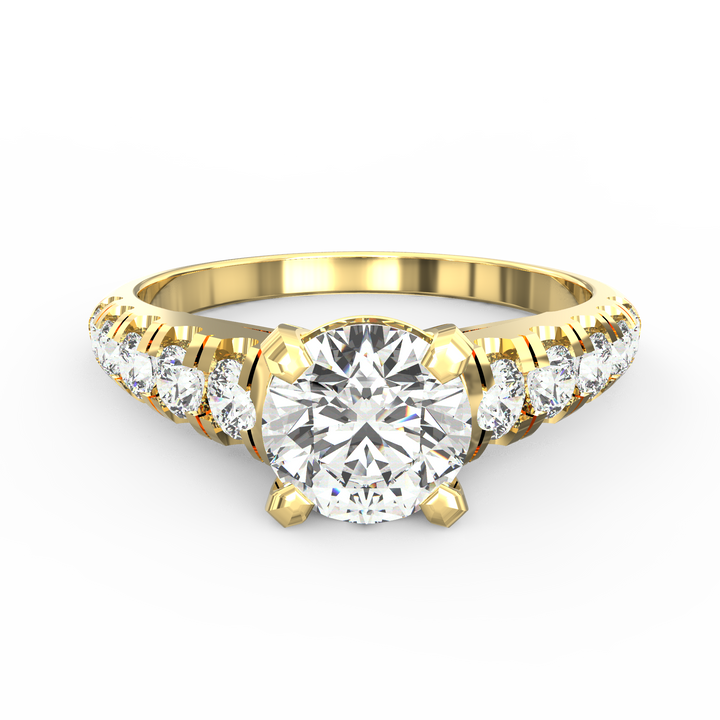 Eternal Love: Radiant Solitaire Diamond Engagement Ring with Diamond-Accented Band