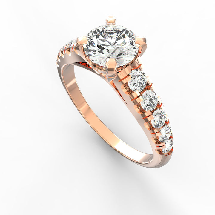 Eternal Love: Radiant Solitaire Diamond Engagement Ring with Diamond-Accented Band