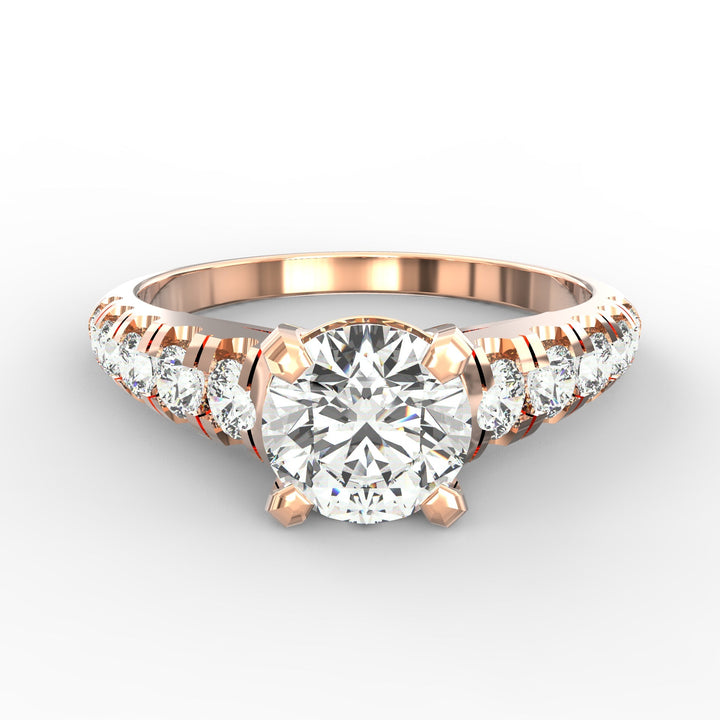 Eternal Love: Radiant Solitaire Diamond Engagement Ring with Diamond-Accented Band