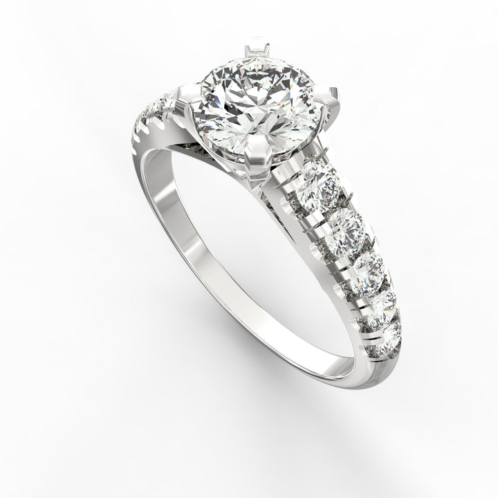 Eternal Love: Radiant Solitaire Diamond Engagement Ring with Diamond-Accented Band