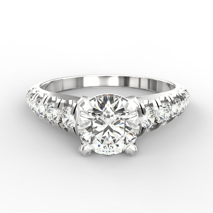Eternal Love: Radiant Solitaire Diamond Engagement Ring with Diamond-Accented Band