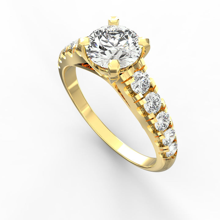 Eternal Love: Radiant Solitaire Diamond Engagement Ring with Diamond-Accented Band