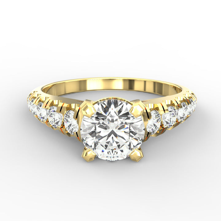 Eternal Love: Radiant Solitaire Diamond Engagement Ring with Diamond-Accented Band