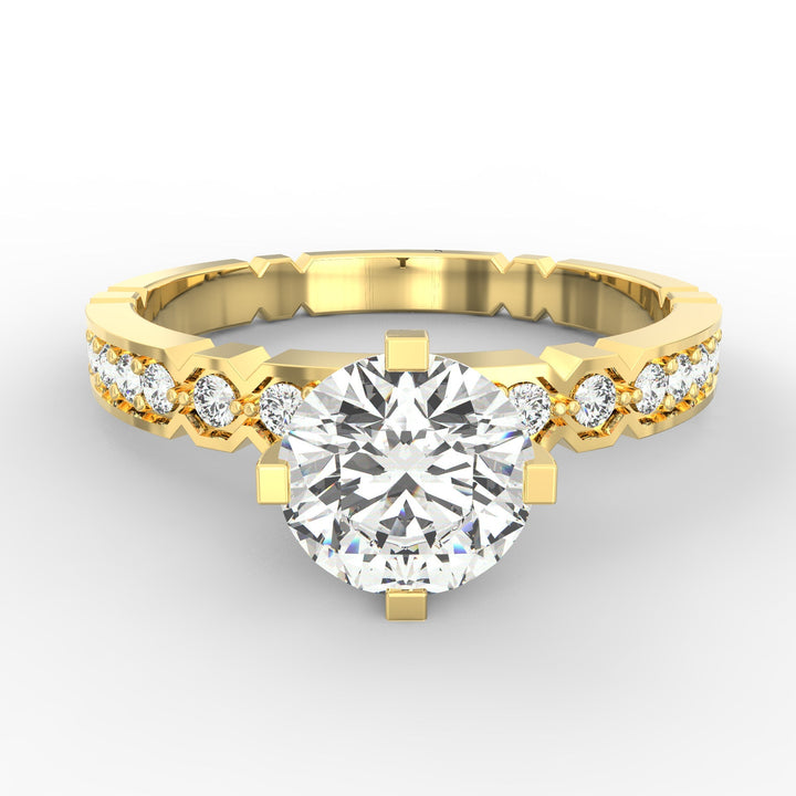 Elegance Defined: Geometric Grace Solitaire Ring with Delicate Shank Design