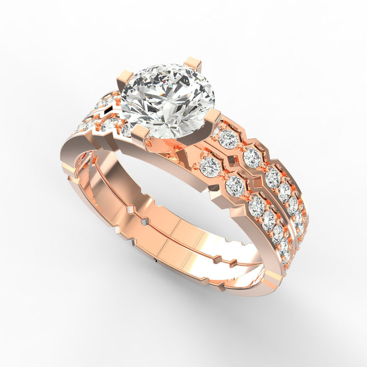 Dual Elegance Geometric Solitaire Wedding Ring