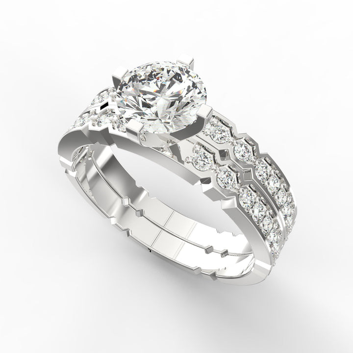 Dual Elegance Geometric Solitaire Wedding Ring