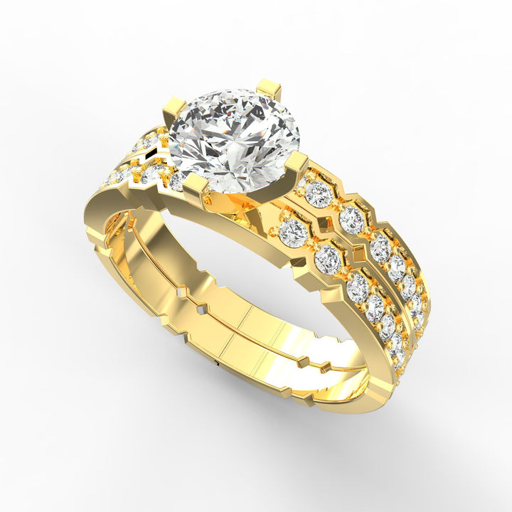 Dual Elegance Geometric Solitaire Wedding Ring