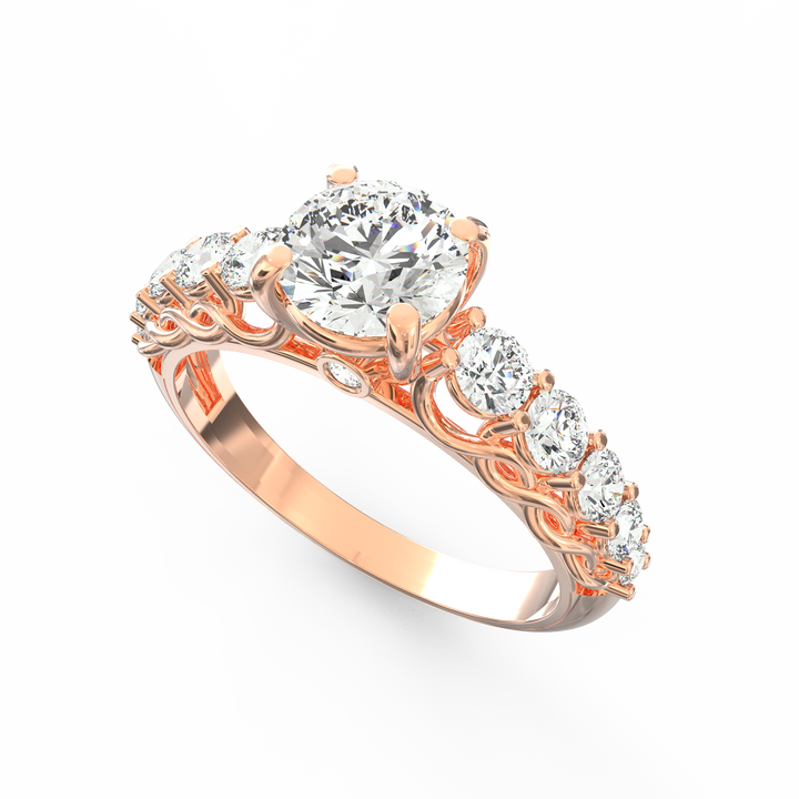 Cascading Diamonds Round Solitaire Wedding Band