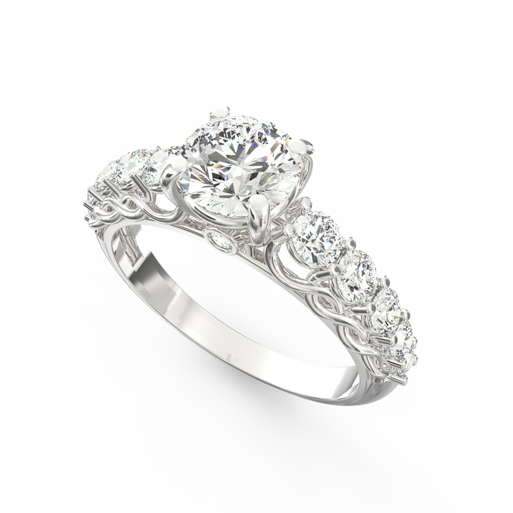 Cascading Diamonds Round Solitaire Wedding Band