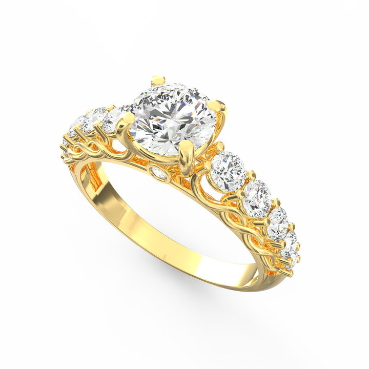 Cascading Diamonds Round Solitaire Wedding Band