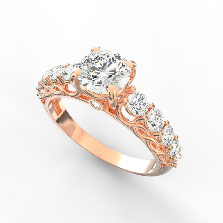 Cascading Diamonds Round Solitaire Wedding Band