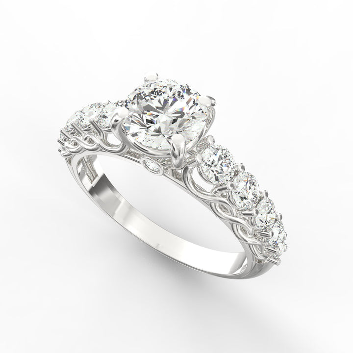 Cascading Diamonds Round Solitaire Wedding Band