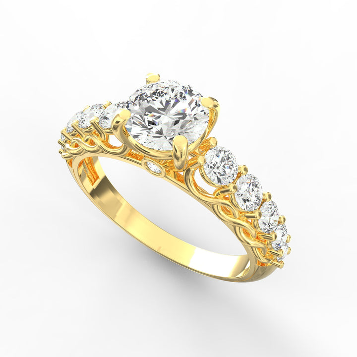 Cascading Diamonds Round Solitaire Wedding Band