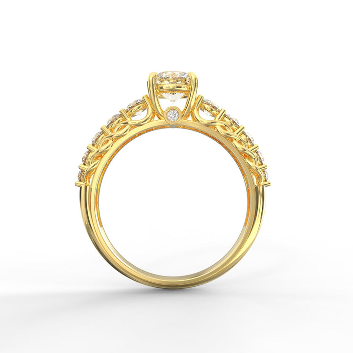 Cascading Diamonds Round Solitaire Wedding Band