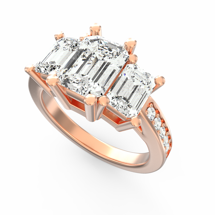 Timeless Unity Three Stone Emerald Cut Diamond Engagement Ring