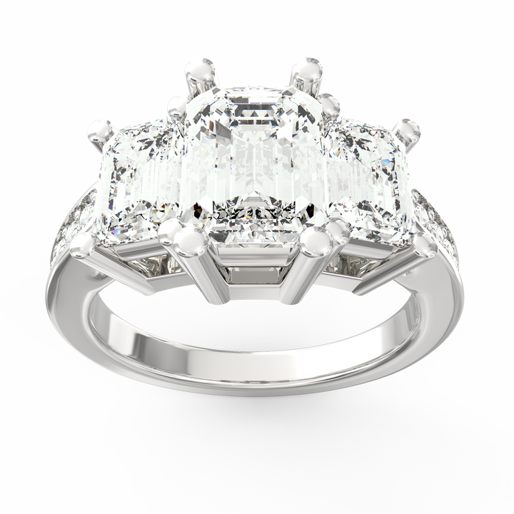 Timeless Unity Three Stone Emerald Cut Diamond Engagement Ring