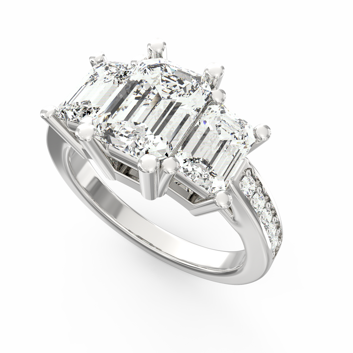 Timeless Unity Three Stone Emerald Cut Diamond Engagement Ring