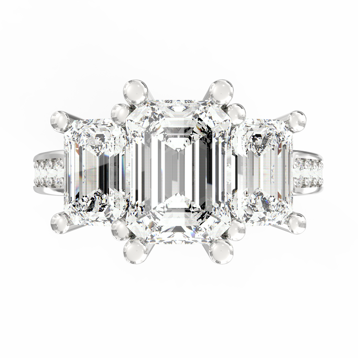 Timeless Unity Three Stone Emerald Cut Diamond Engagement Ring