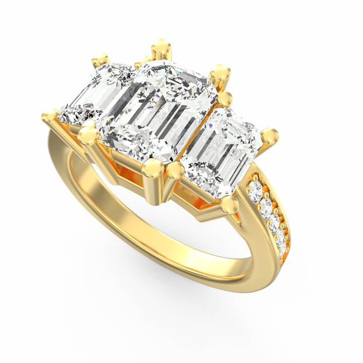 Timeless Unity Three Stone Emerald Cut Diamond Engagement Ring