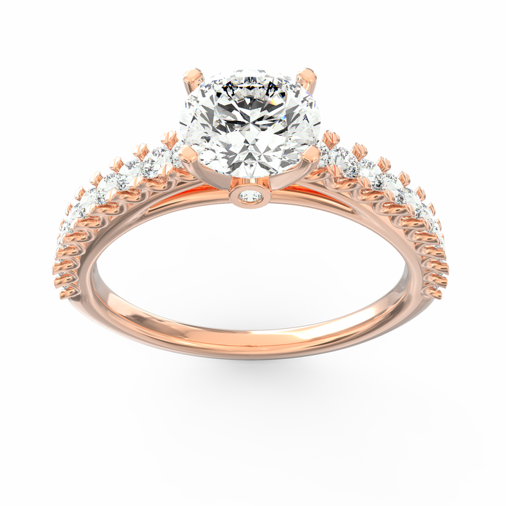 Soul's Reflection Round Cut Solitaire Engagement Ring with Diamond Shank