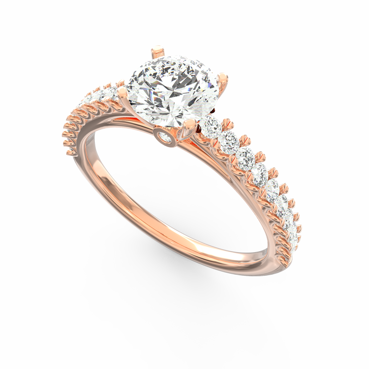 Soul's Reflection Round Cut Solitaire Engagement Ring with Diamond Shank
