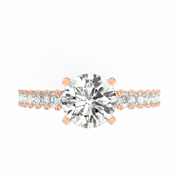 Soul's Reflection Round Cut Solitaire Engagement Ring with Diamond Shank