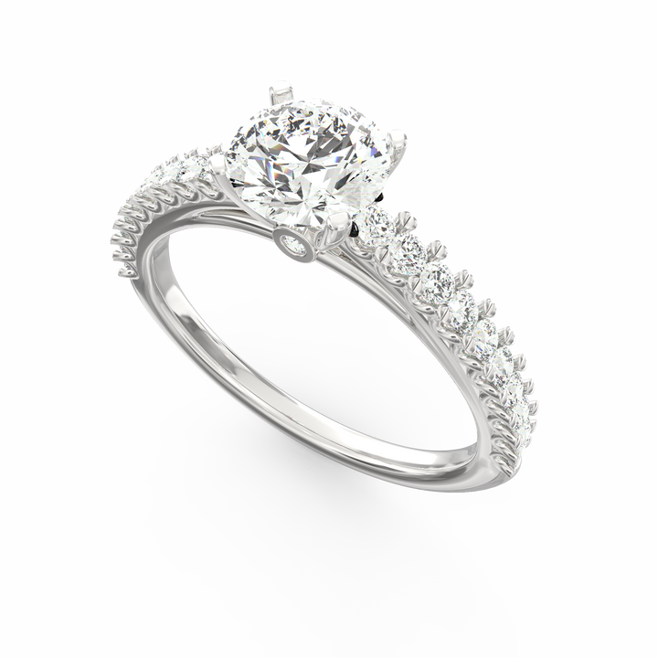 Soul's Reflection Round Cut Solitaire Engagement Ring with Diamond Shank